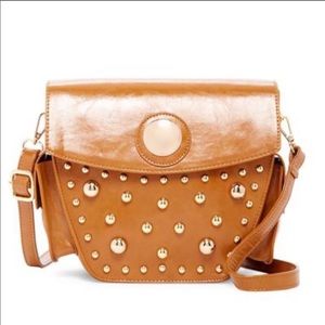 Ladies Studded Brown Crossbody Handbag